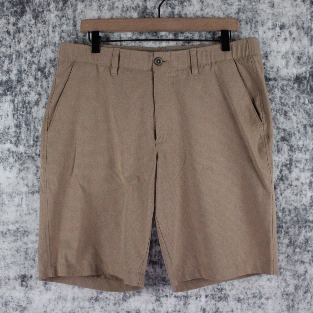 Under Armour Mens Size 36 HeatGear Golf Shorts Tan Vented 1272358
